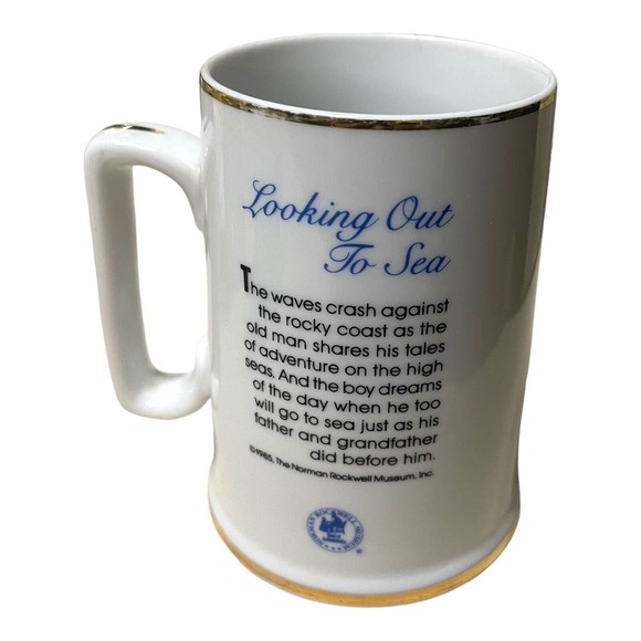 Vintage 1985 Norman Rockwell “Looking Out To Sea” MugSOME GOLD MAY BE COMING OFF - Picture 2 of 2